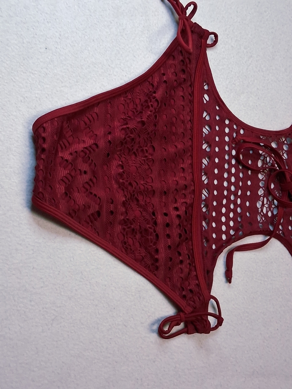 Crochet Cutout One-Piece Swimsuit - Wine Burgundy Crochet Monokini - Picture 5 of 11